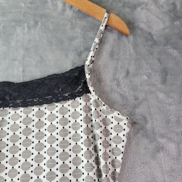 Geometric Print Lace Trim Cami Top Womens Black White Sleeveless Stretch Y2K - Picture 4 of 9